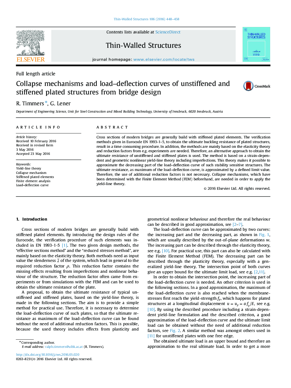 Collapse mechanisms and load–deflection curves of unstiffened and stiffened plated structures from bridge design