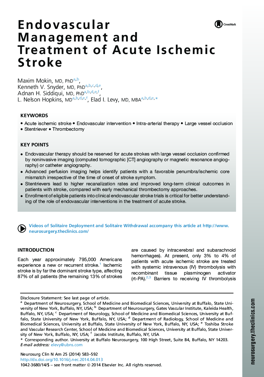 Endovascular Management and Treatment of Acute Ischemic Stroke