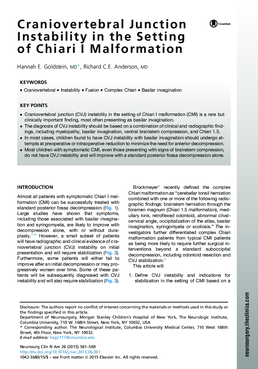 Craniovertebral Junction Instability in the Setting of Chiari I Malformation