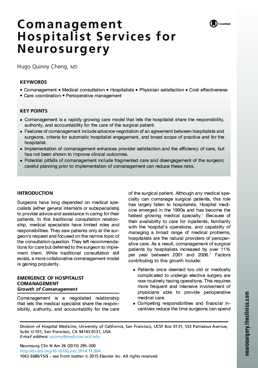 Comanagement Hospitalist Services for Neurosurgery