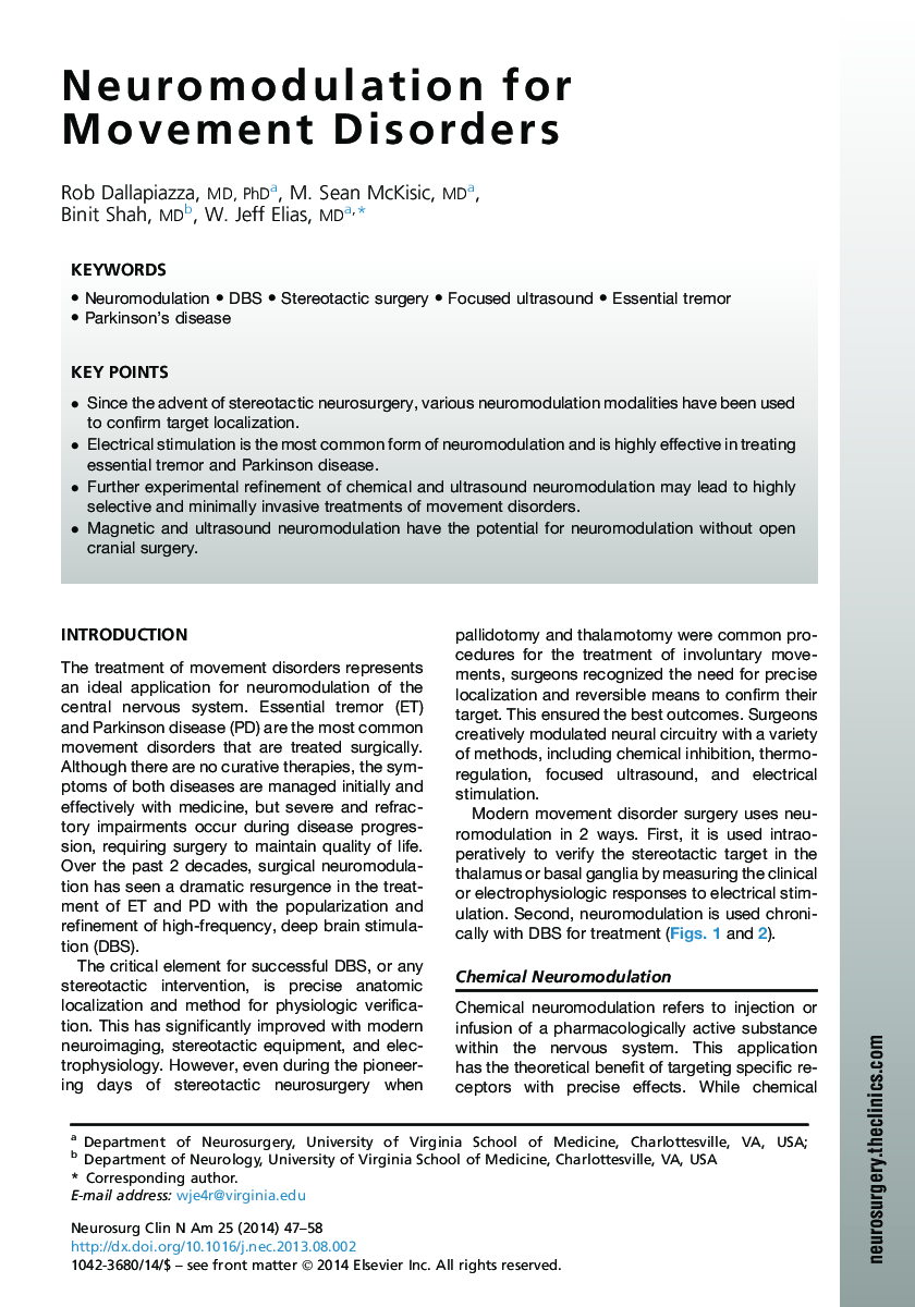 Neuromodulation for Movement Disorders