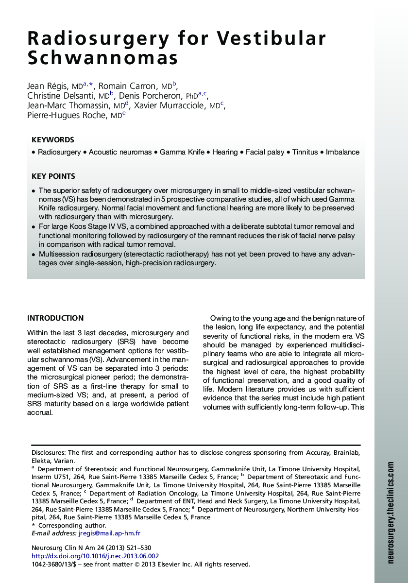 Radiosurgery for Vestibular Schwannomas