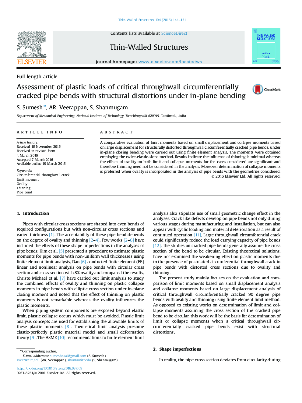 Assessment of plastic loads of critical throughwall circumferentially cracked pipe bends with structural distortions under in-plane bending