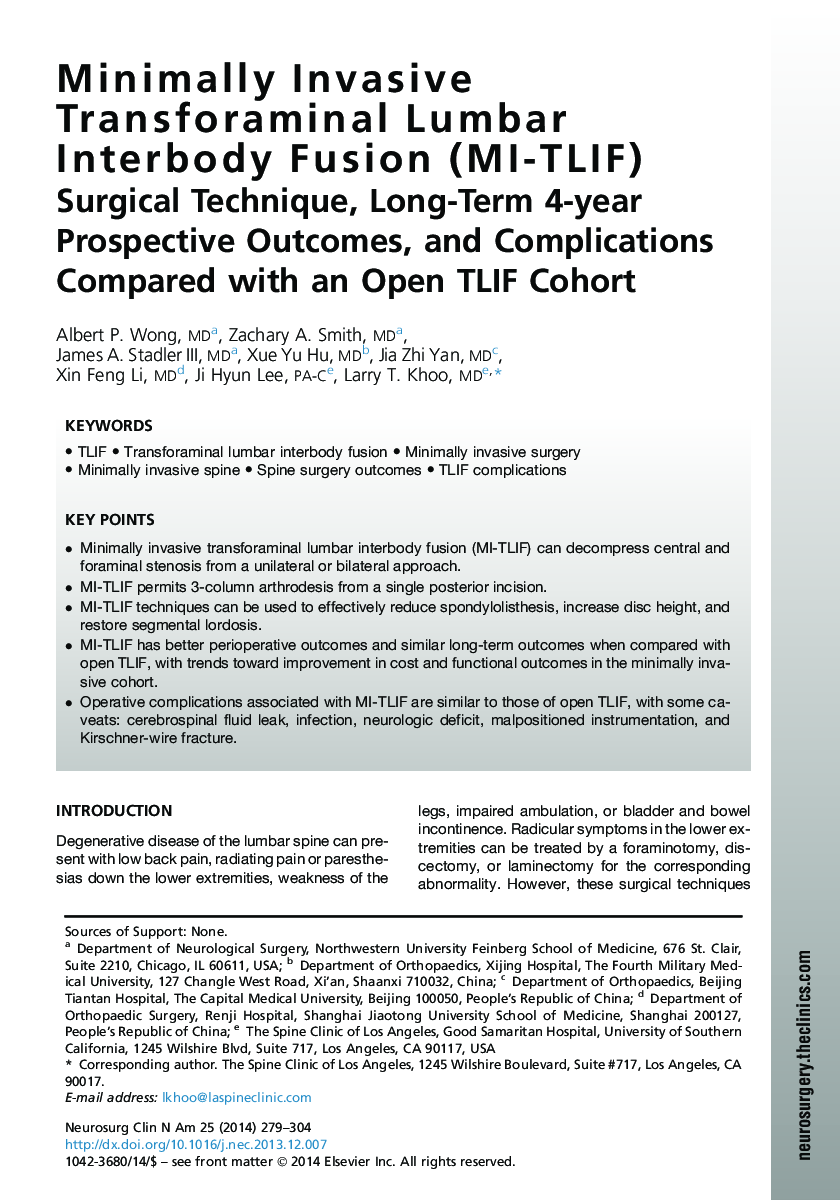 Minimally Invasive Transforaminal Lumbar Interbody Fusion (MI-TLIF)