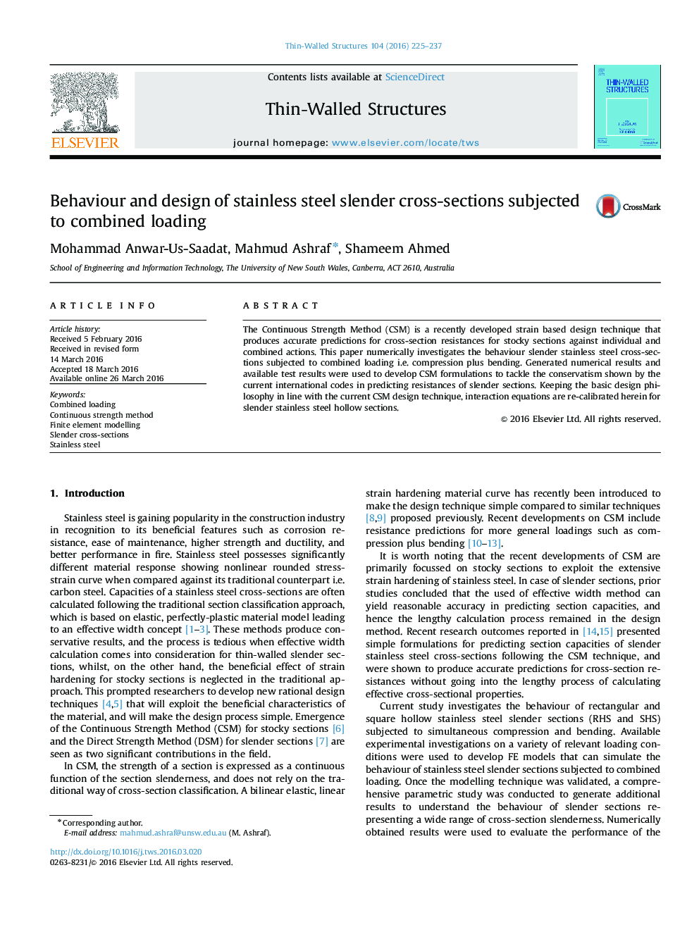 Behaviour and design of stainless steel slender cross-sections subjected to combined loading