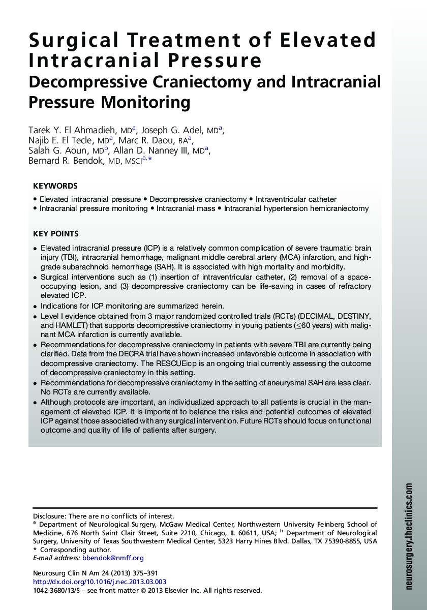 Surgical Treatment of Elevated Intracranial Pressure