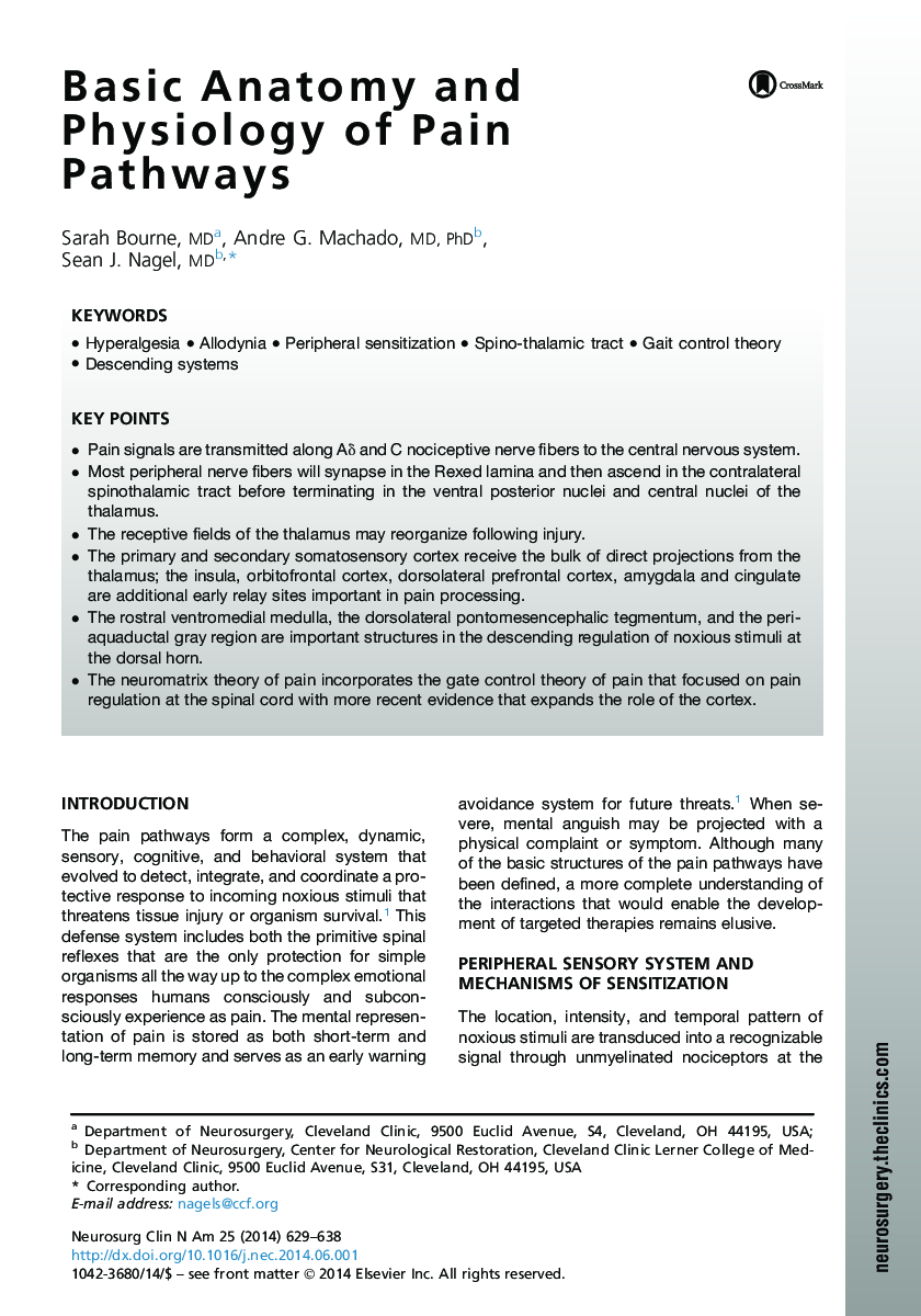 Basic Anatomy and Physiology of Pain Pathways