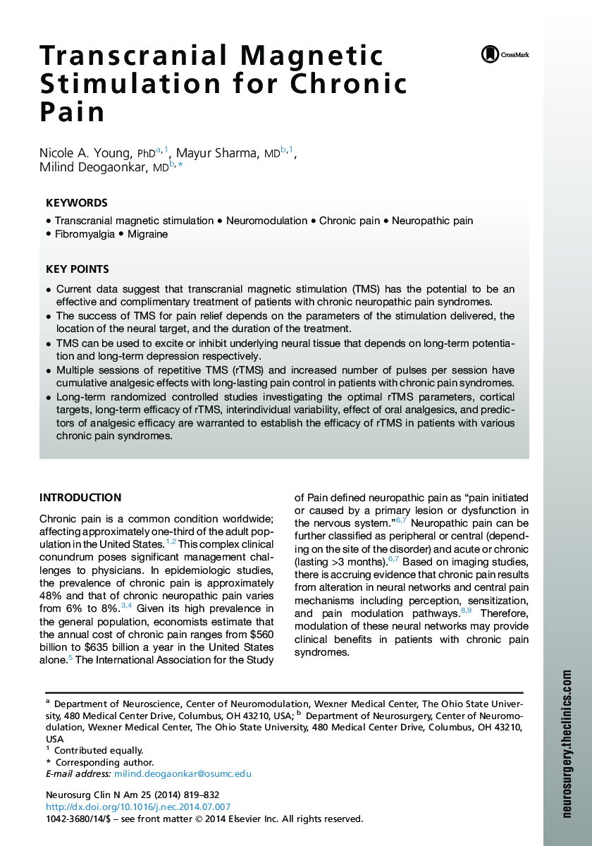 Transcranial Magnetic Stimulation for Chronic Pain