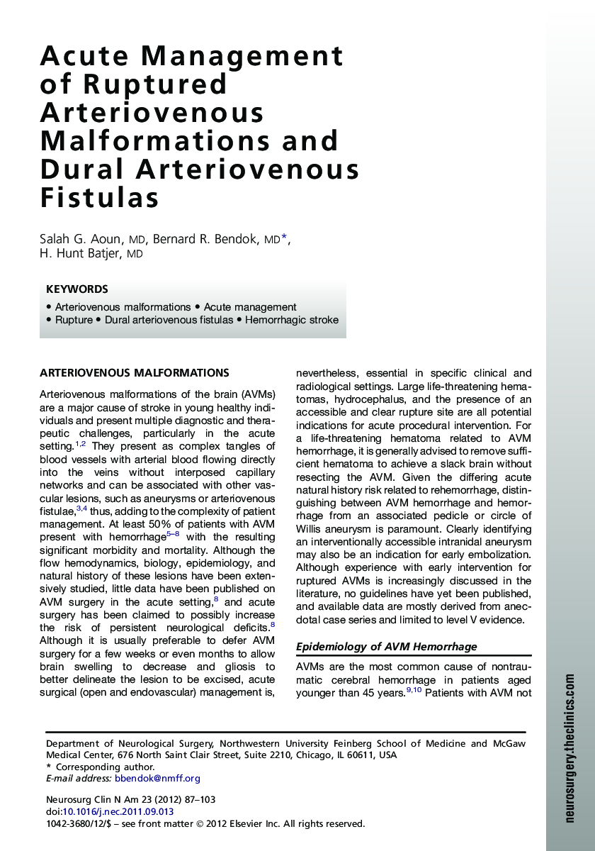 Acute Management of Ruptured Arteriovenous Malformations and Dural Arteriovenous Fistulas