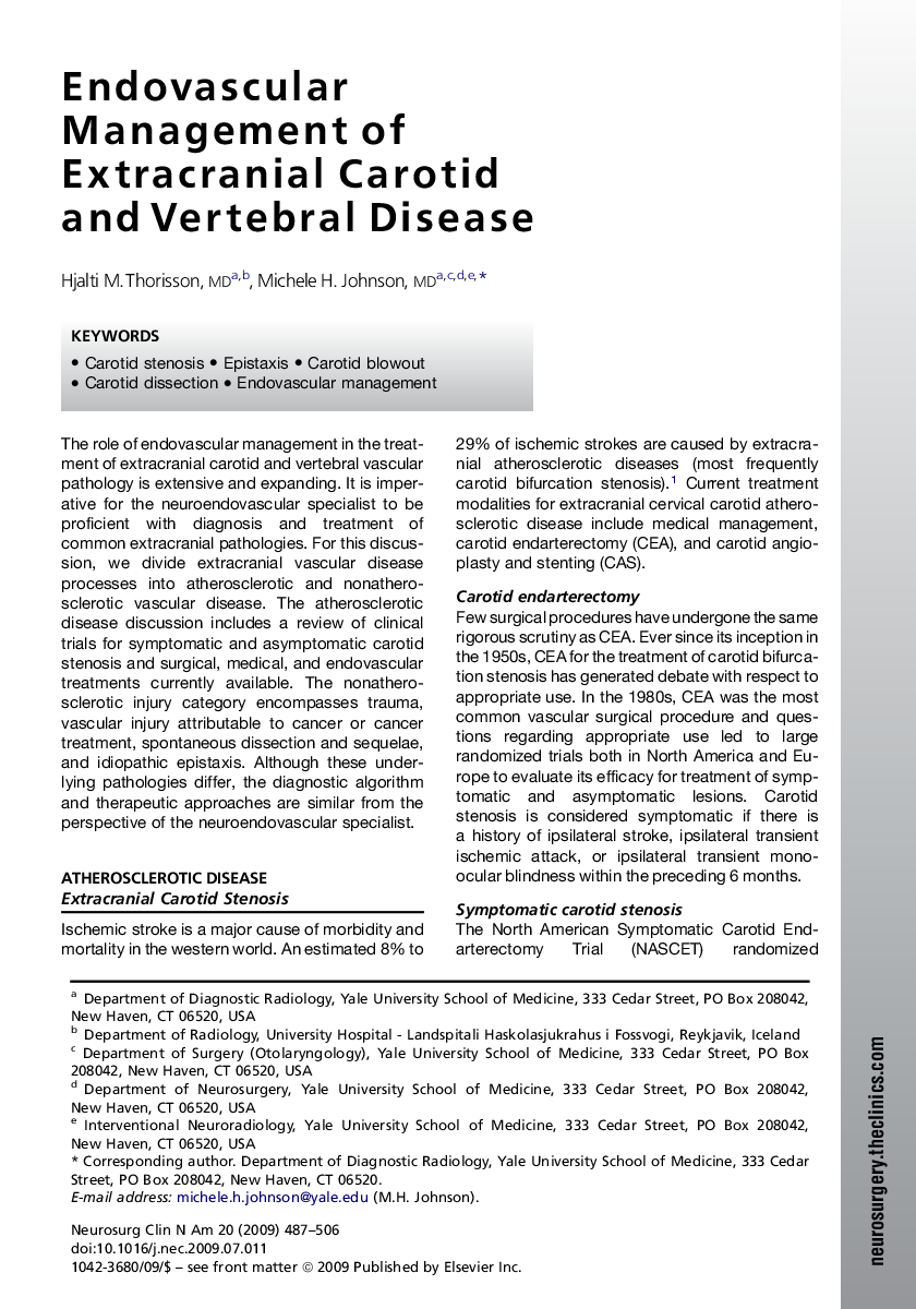 Endovascular Management of Extracranial Carotid and Vertebral Disease