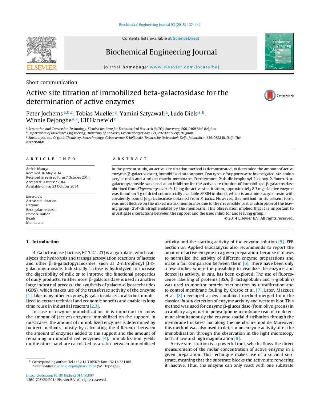 Active site titration of immobilized beta-galactosidase for the determination of active enzymes