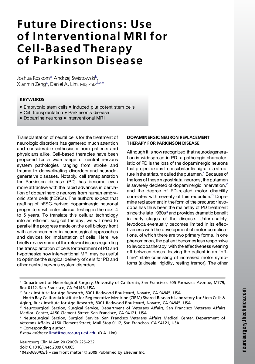 Future Directions: Use of Interventional MRI for Cell-Based Therapy of Parkinson Disease