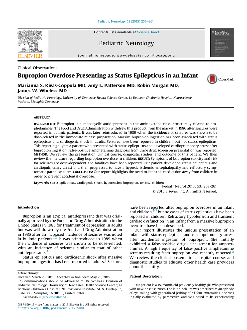 Bupropion Overdose Presenting as Status Epilepticus in an Infant