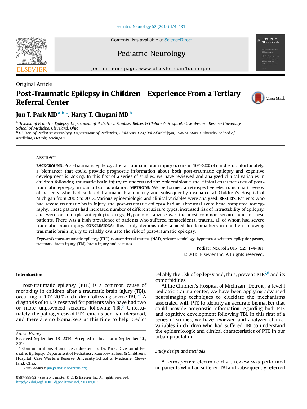 Post-Traumatic Epilepsy in Children-Experience From a Tertiary Referral Center