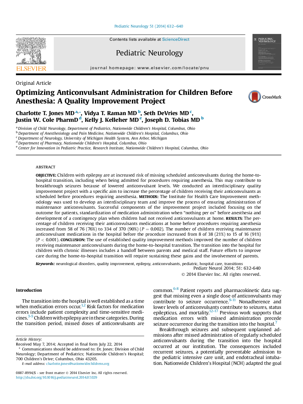 Optimizing Anticonvulsant Administration for Children Before Anesthesia: A Quality Improvement Project