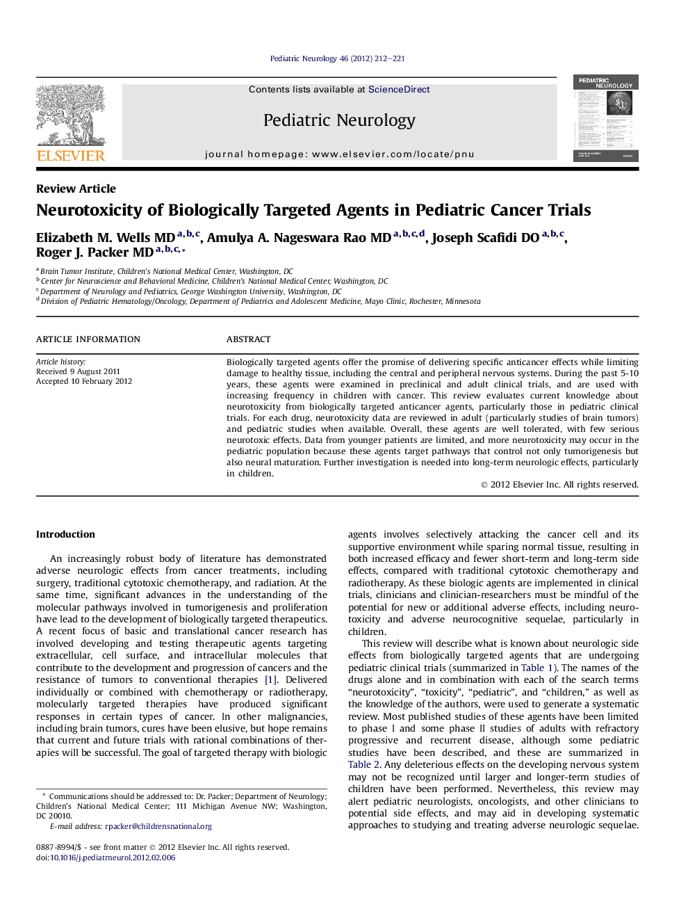 Neurotoxicity of Biologically Targeted Agents in Pediatric Cancer Trials