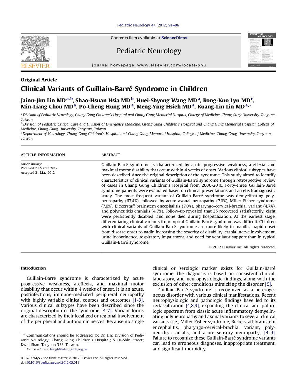 عکس صفحه اول مقاله: Clinical Variants of Guillain-Barré Syndrome in Children Clinical Variants of Guillain-Barré Syndrome in Children