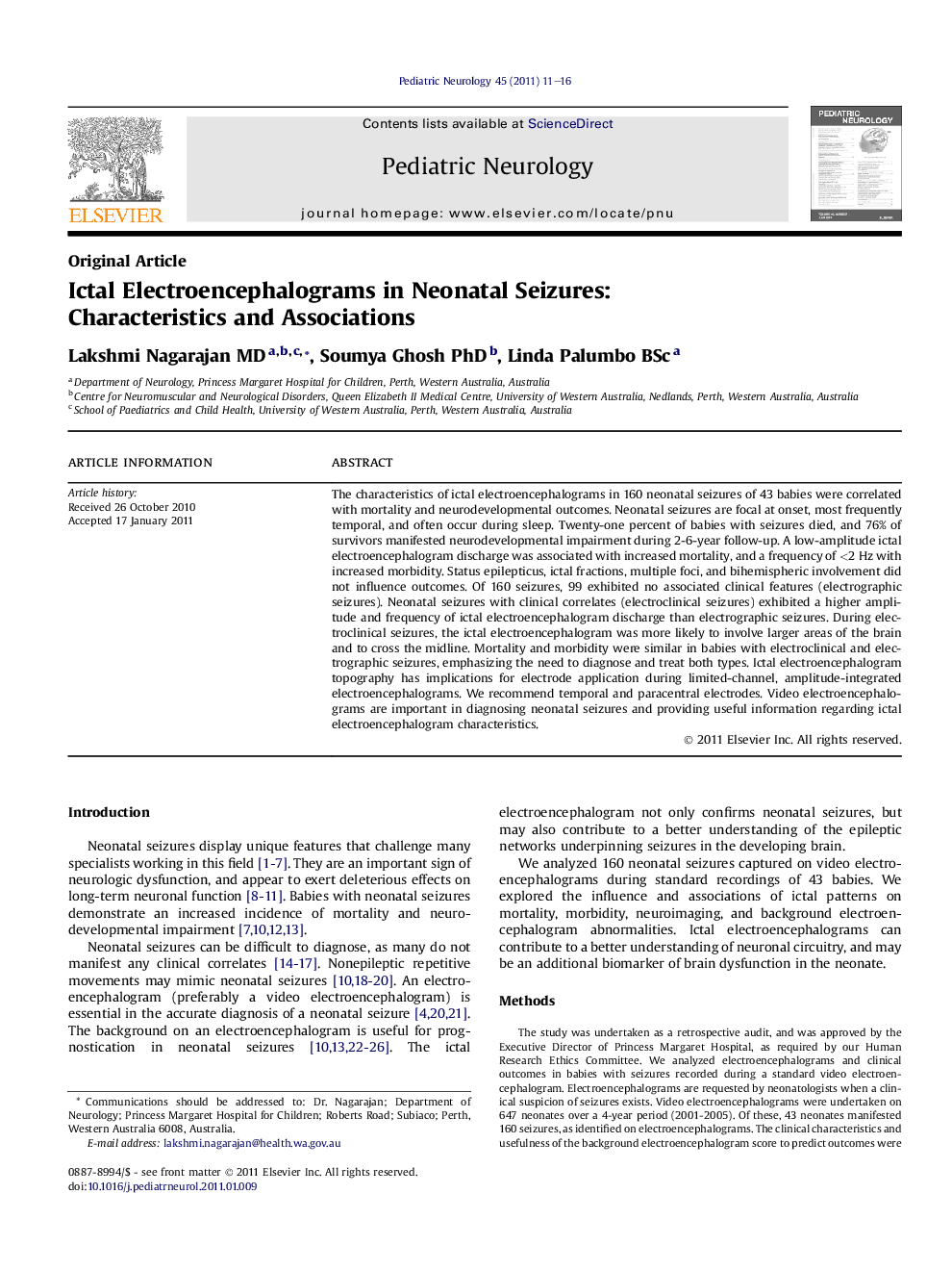 عکس صفحه اول مقاله: Ictal Electroencephalograms in Neonatal Seizures: Characteristics and Associations Ictal Electroencephalograms in Neonatal Seizures: Characteristics and Associations