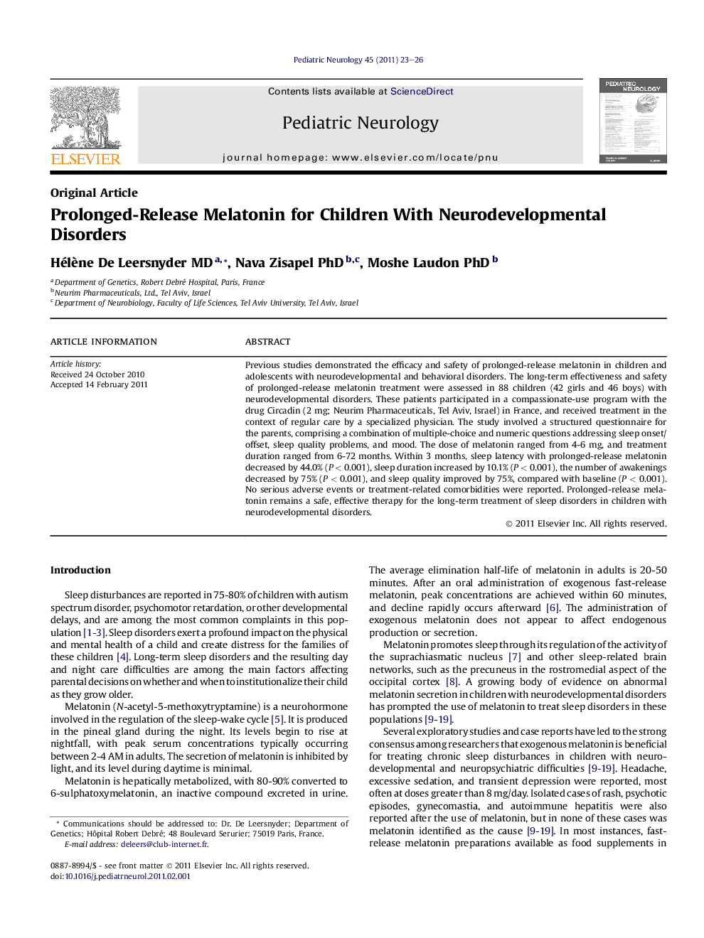 عکس صفحه اول مقاله: Prolonged-Release Melatonin for Children With Neurodevelopmental Disorders Prolonged-Release Melatonin for Children With Neurodevelopmental Disorders