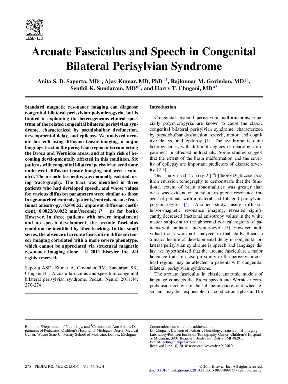 Arcuate Fasciculus and Speech in Congenital Bilateral Perisylvian Syndrome