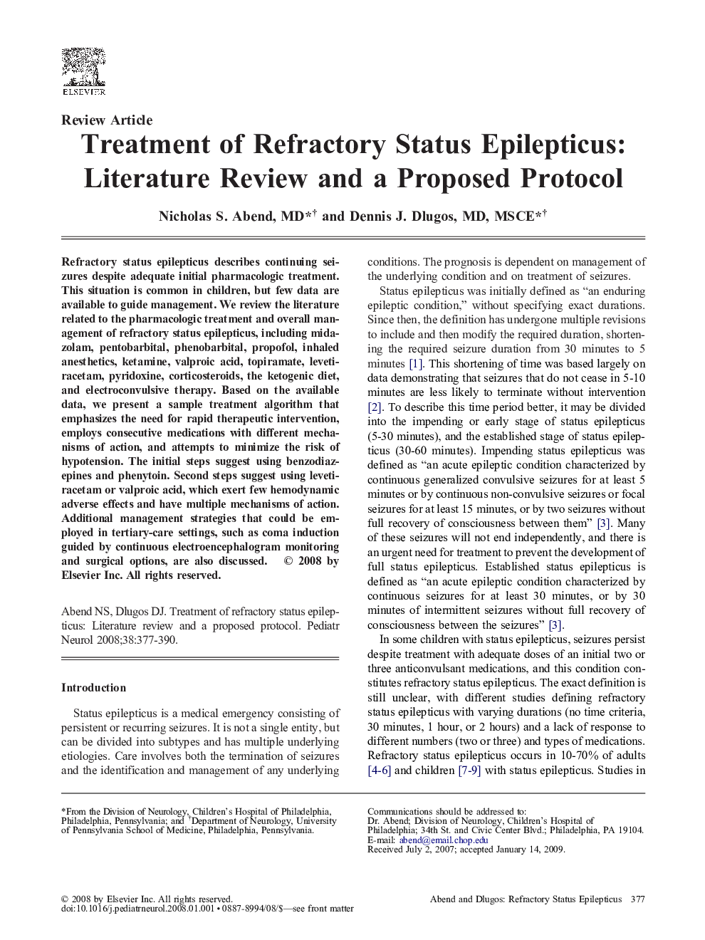 Treatment of Refractory Status Epilepticus: Literature Review and a Proposed Protocol