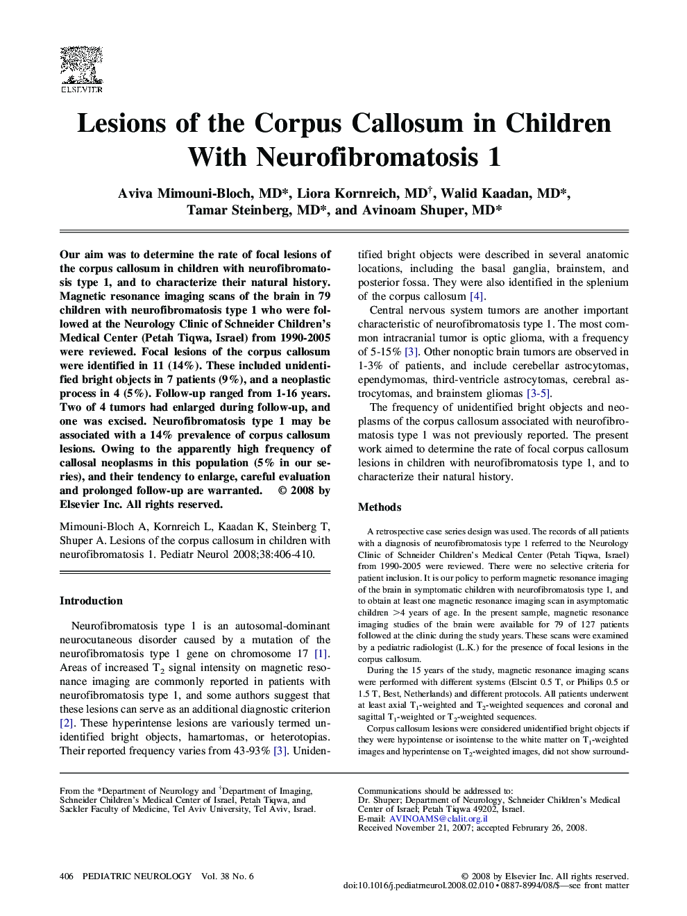 Lesions of the Corpus Callosum in Children With Neurofibromatosis 1