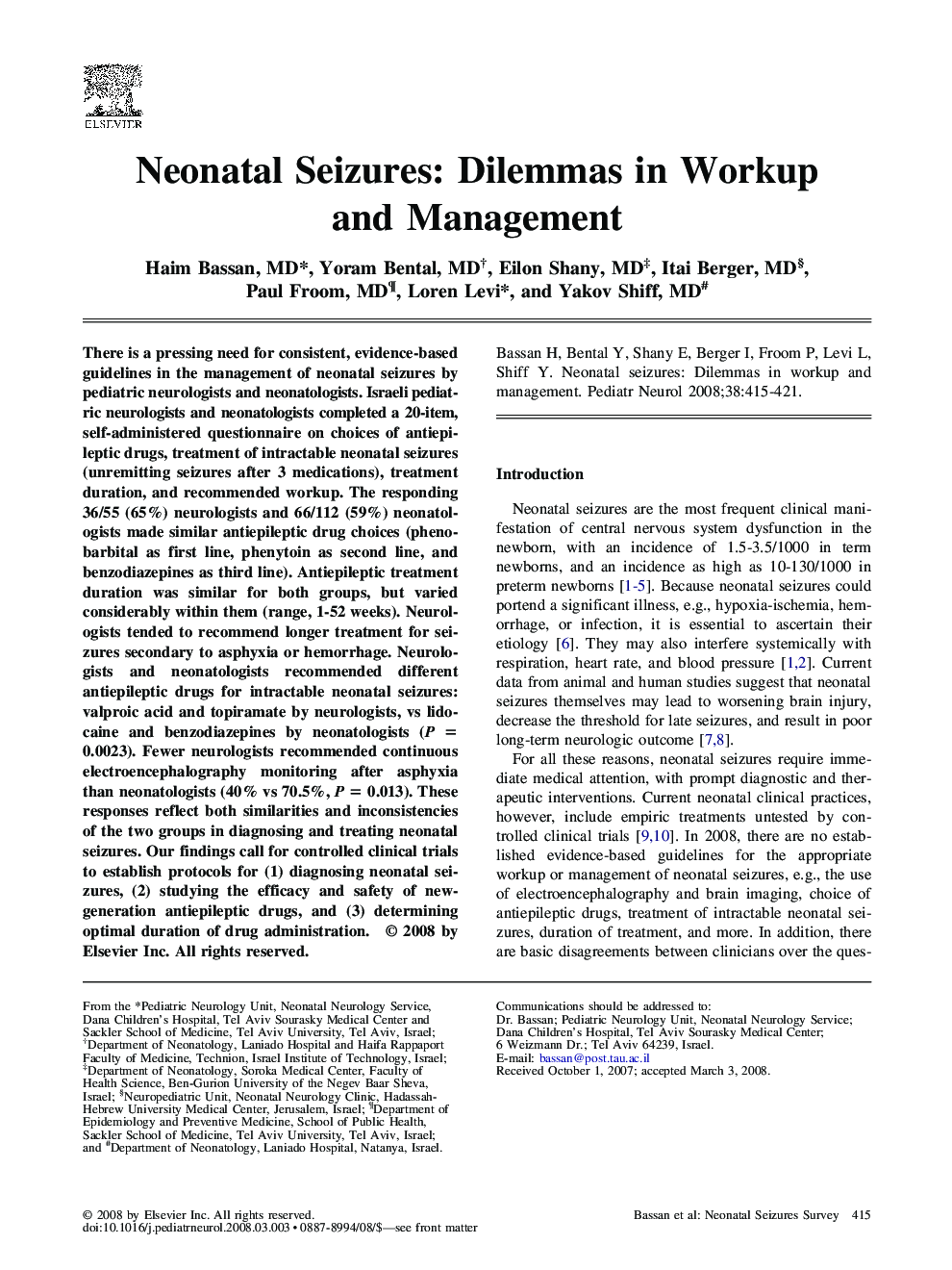 Neonatal Seizures: Dilemmas in Workup and Management