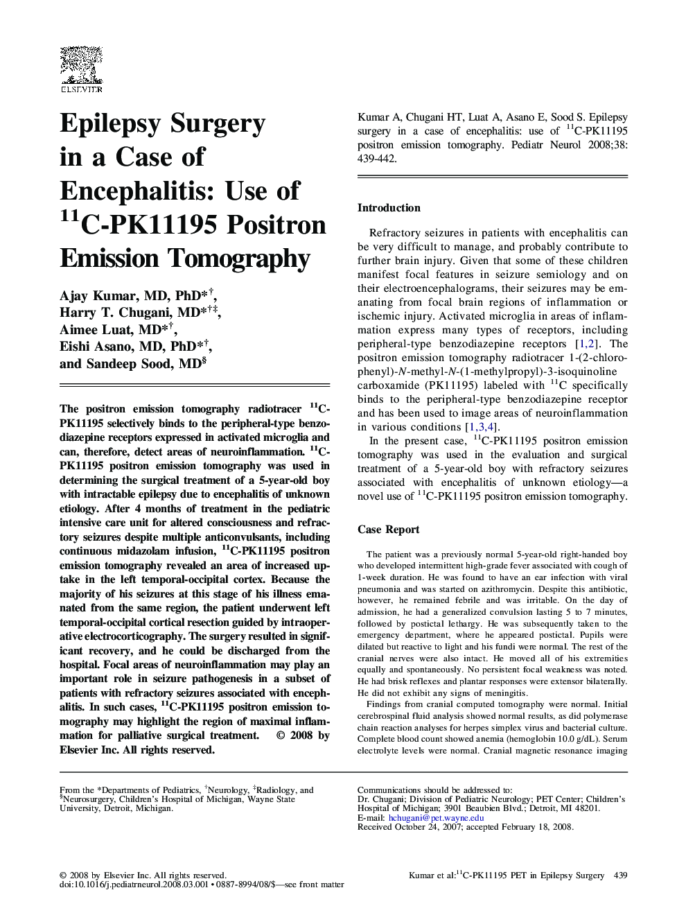 Epilepsy Surgery in a Case of Encephalitis: Use of 11C-PK11195 Positron Emission Tomography