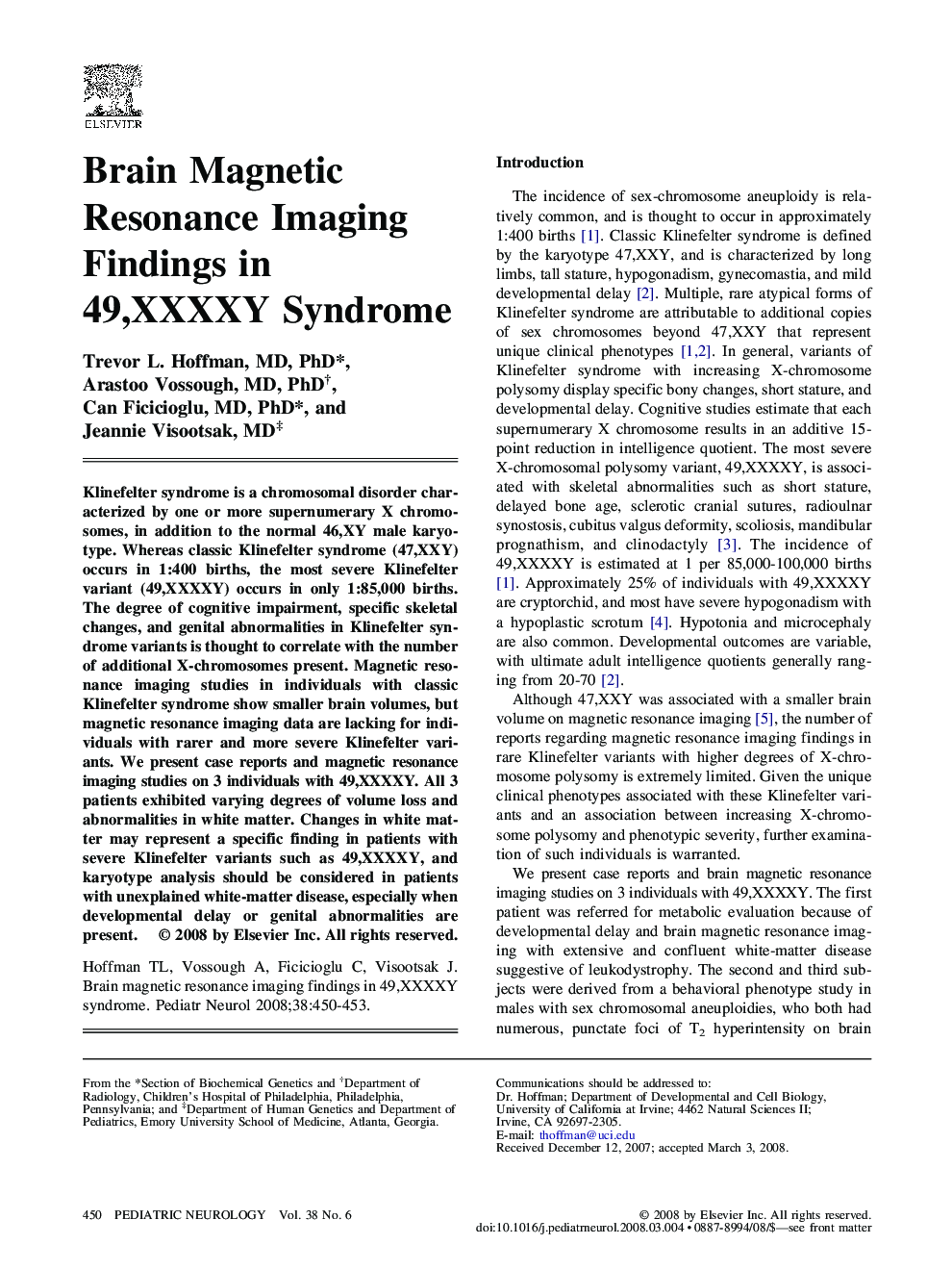 Brain Magnetic Resonance Imaging Findings in 49,XXXXY Syndrome