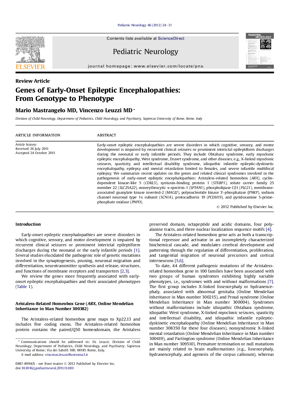 عکس صفحه اول مقاله: Genes of Early-Onset Epileptic Encephalopathies: From Genotype to Phenotype Genes of Early-Onset Epileptic Encephalopathies: From Genotype to Phenotype