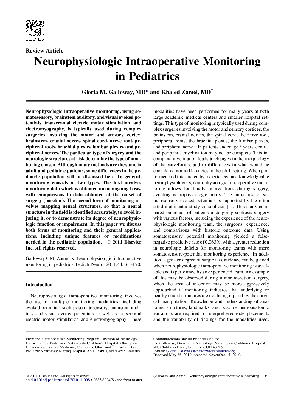 Neurophysiologic Intraoperative Monitoring in Pediatrics