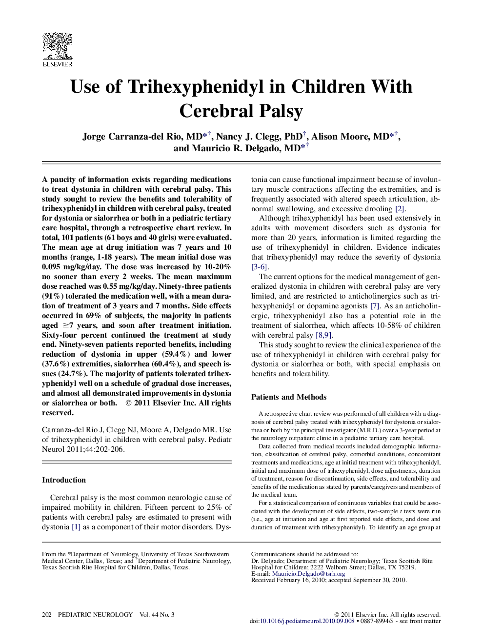 Use of Trihexyphenidyl in Children With Cerebral Palsy
