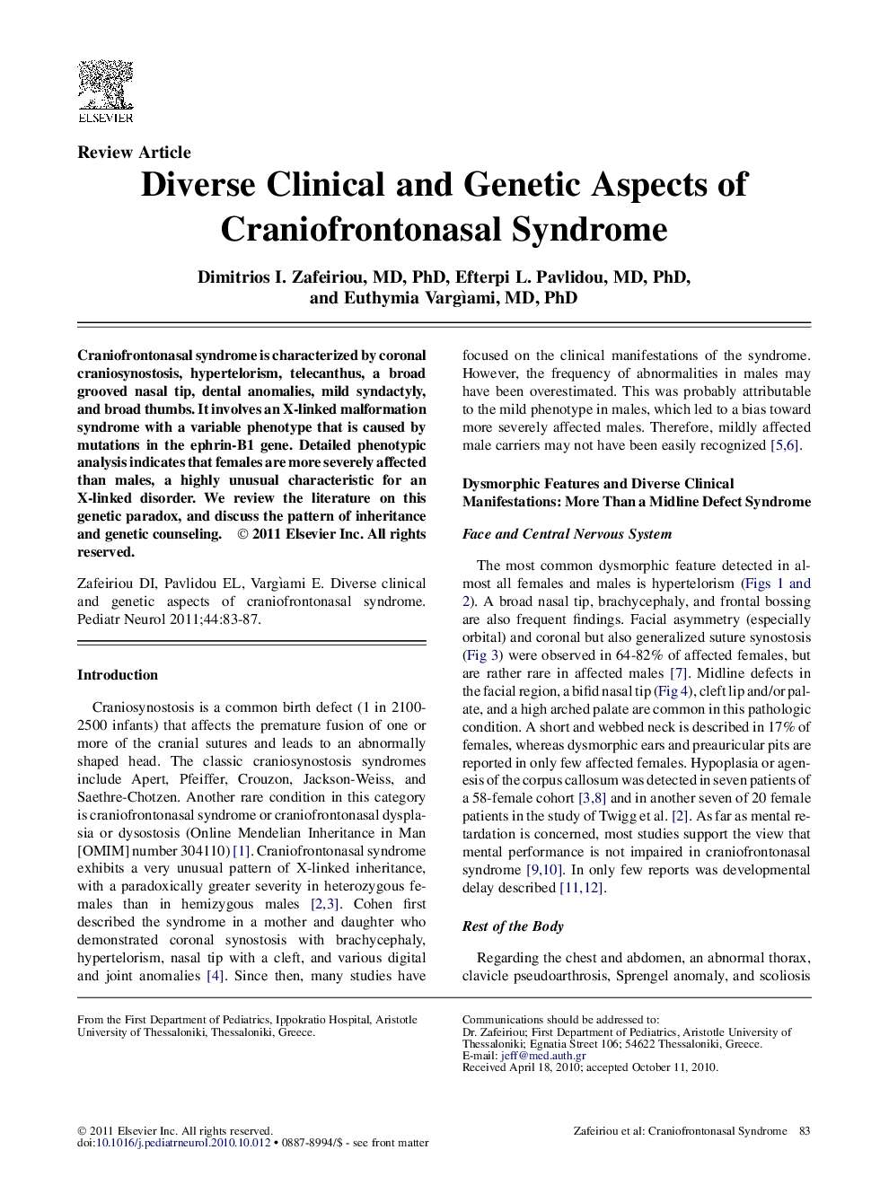 Diverse Clinical and Genetic Aspects of Craniofrontonasal Syndrome