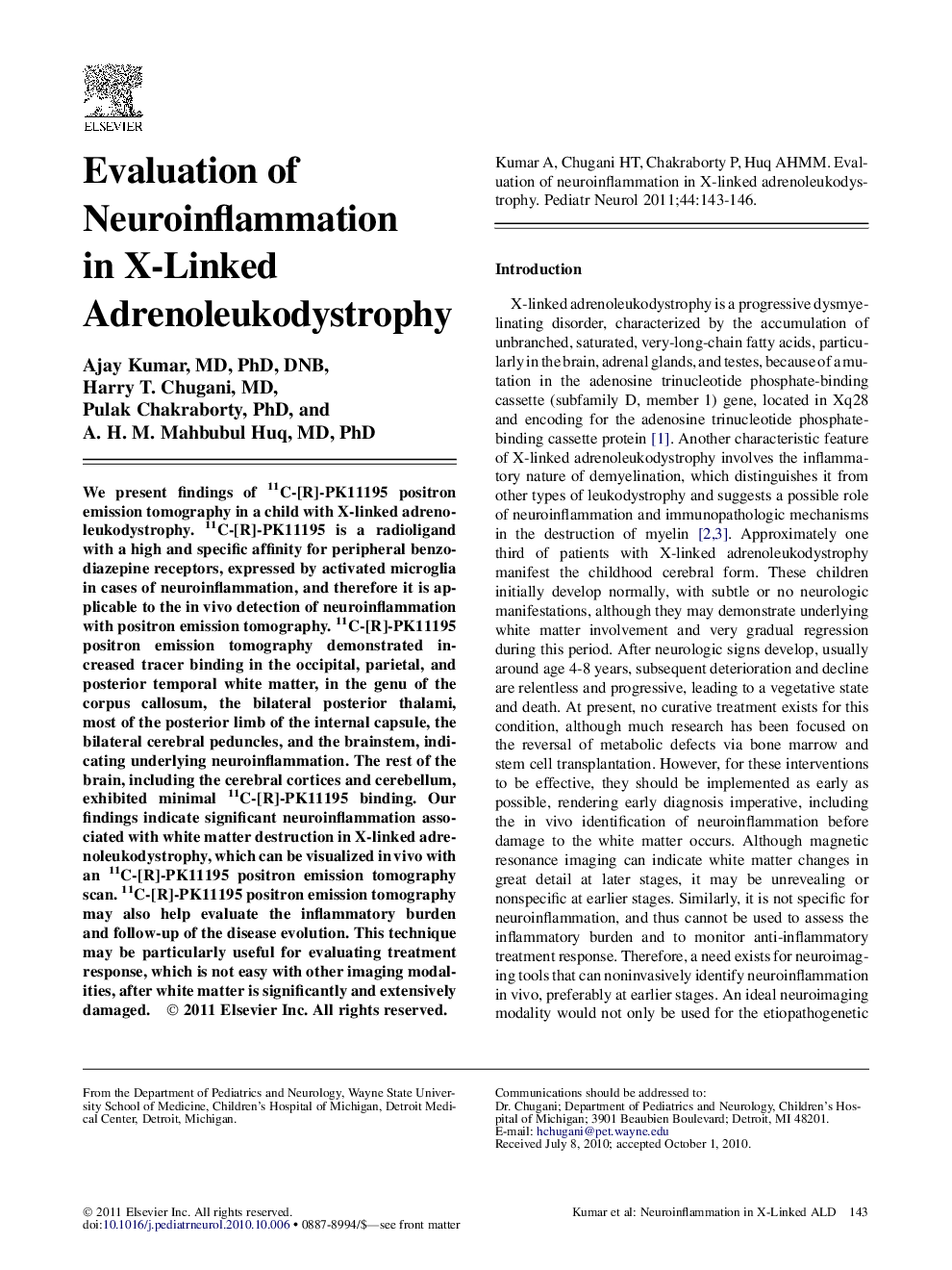 Evaluation of Neuroinflammation in X-Linked Adrenoleukodystrophy