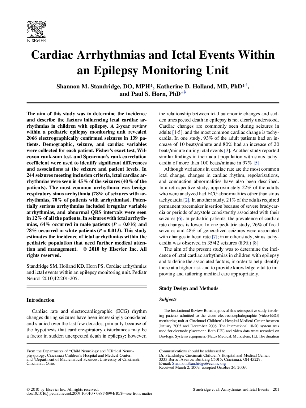 Cardiac Arrhythmias and Ictal Events Within an Epilepsy Monitoring Unit