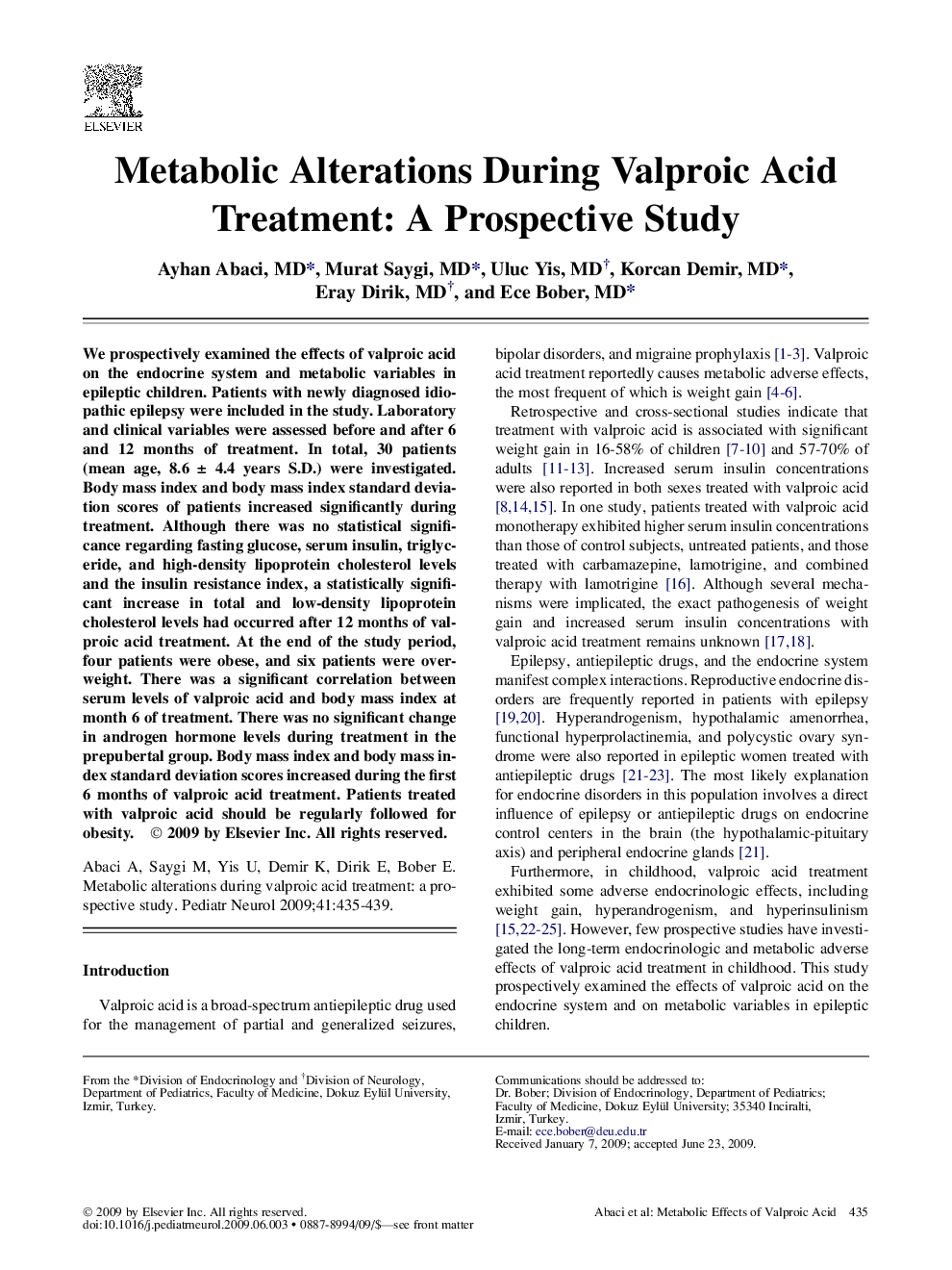 Metabolic Alterations During Valproic Acid Treatment: A Prospective Study