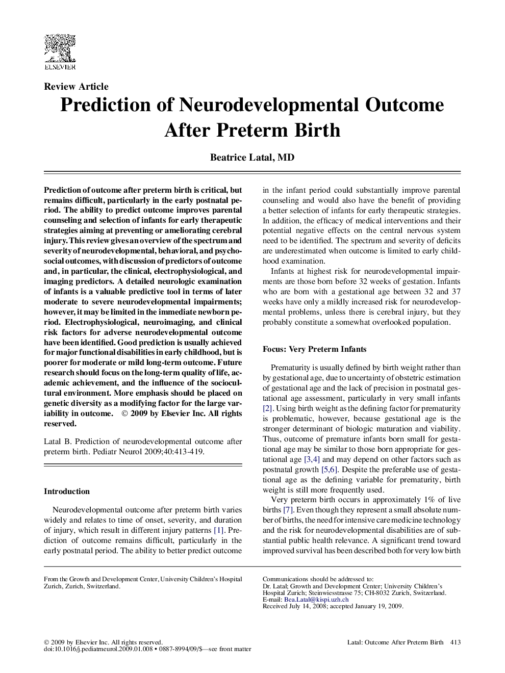 Prediction of Neurodevelopmental Outcome After Preterm Birth