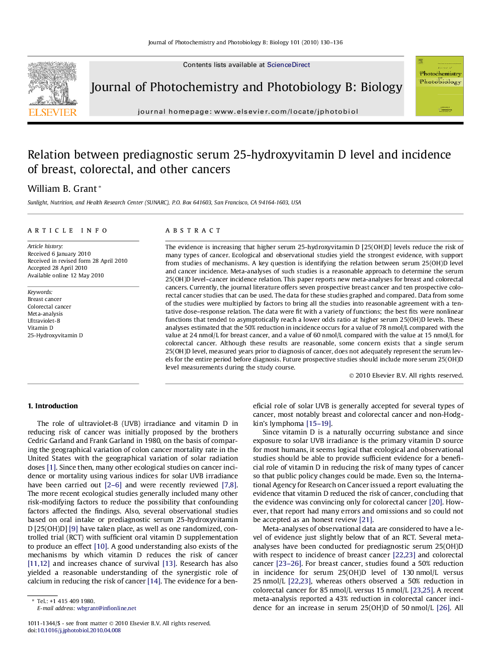 Relation between prediagnostic serum 25-hydroxyvitamin D level and incidence of breast, colorectal, and other cancers