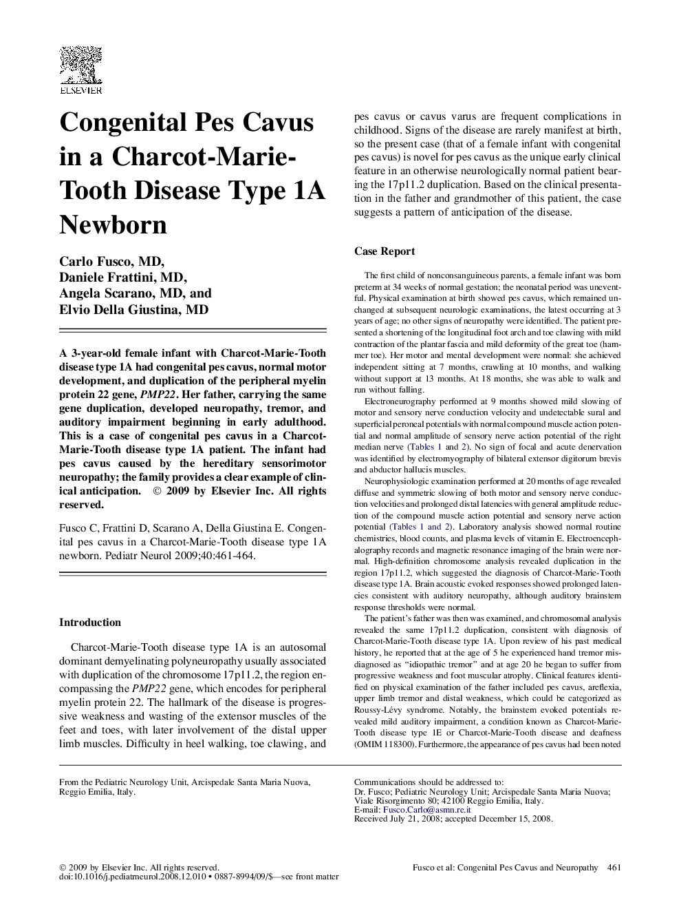 Congenital Pes Cavus in a Charcot-Marie-Tooth Disease Type 1A Newborn