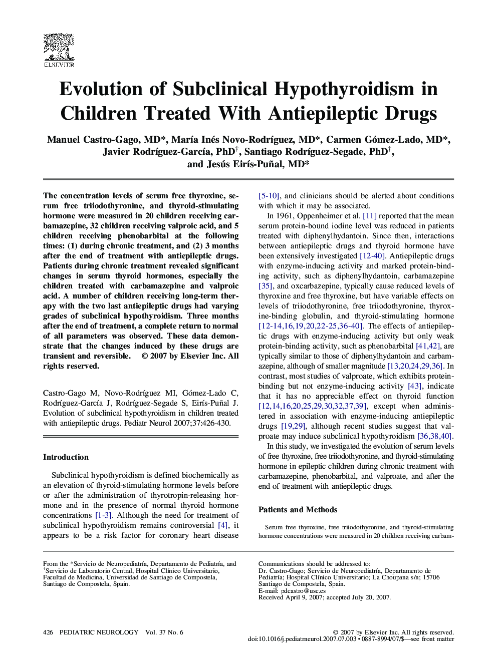 Evolution of Subclinical Hypothyroidism in Children Treated With Antiepileptic Drugs