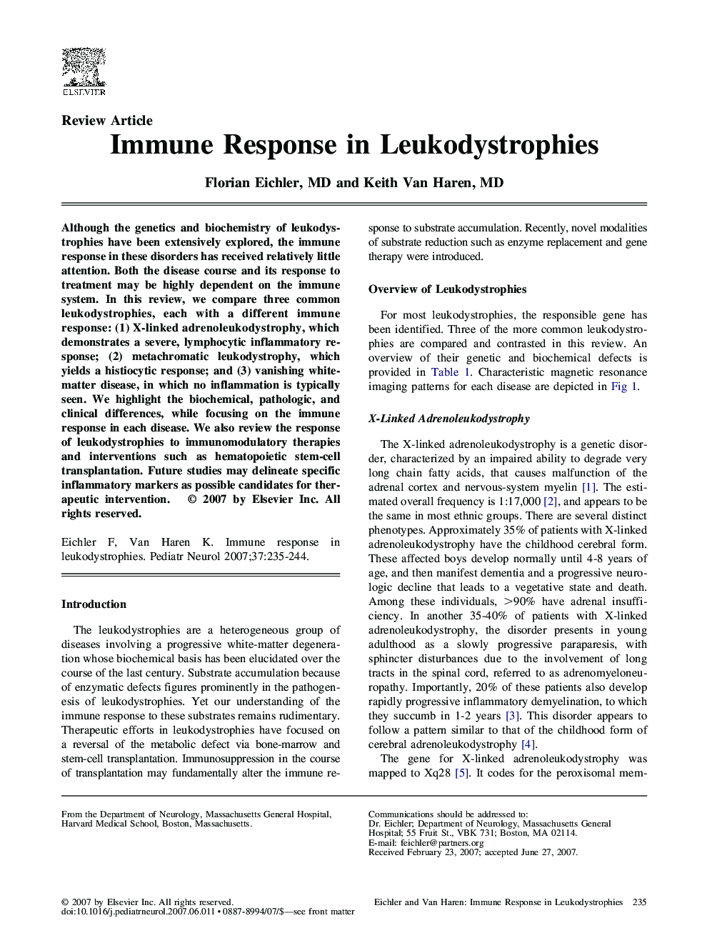 Immune Response in Leukodystrophies