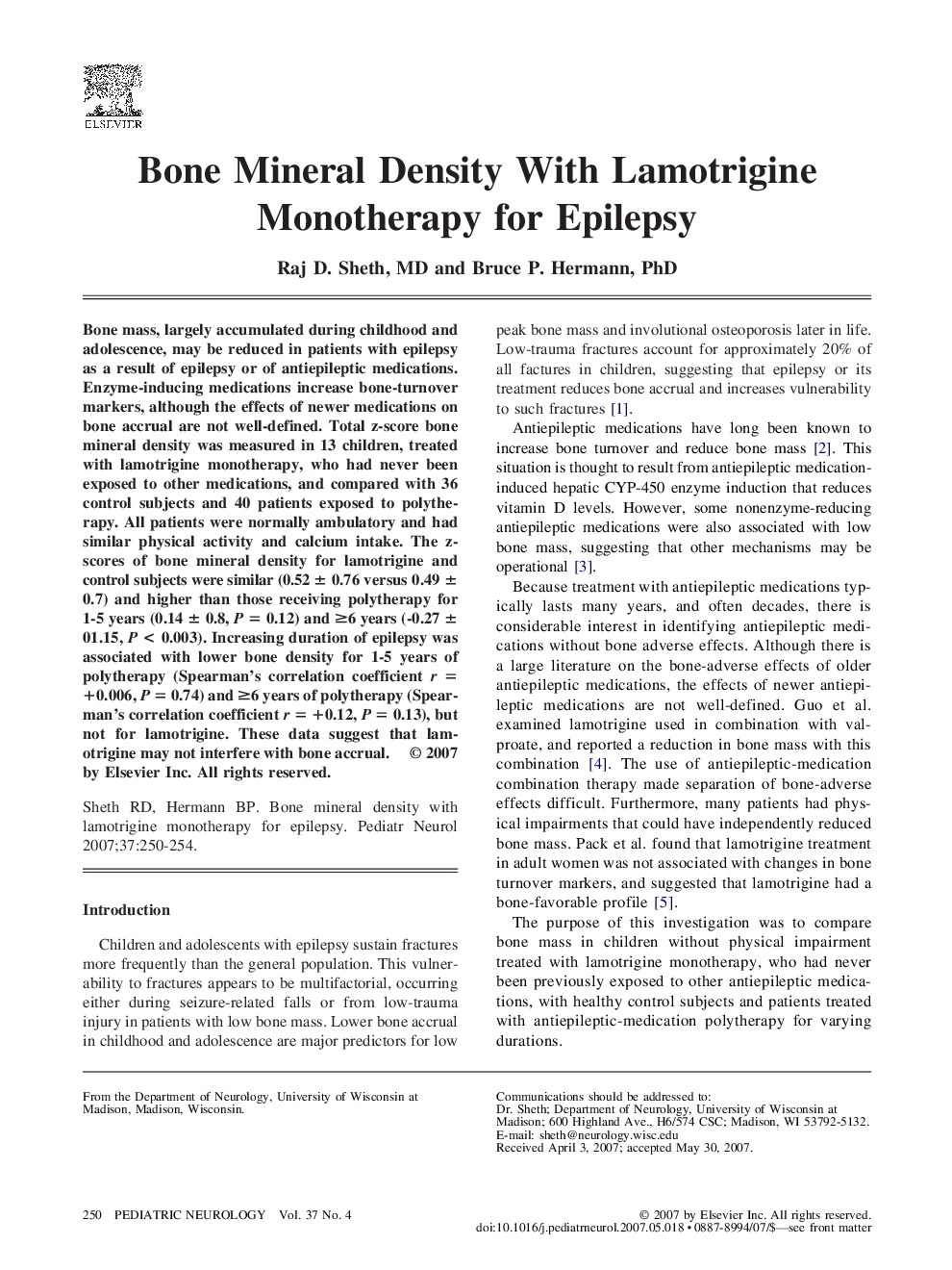 Bone Mineral Density With Lamotrigine Monotherapy for Epilepsy