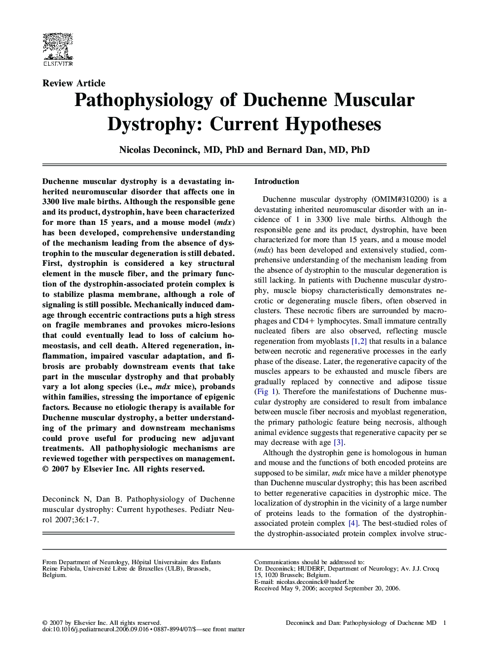 Pathophysiology of Duchenne Muscular Dystrophy: Current Hypotheses