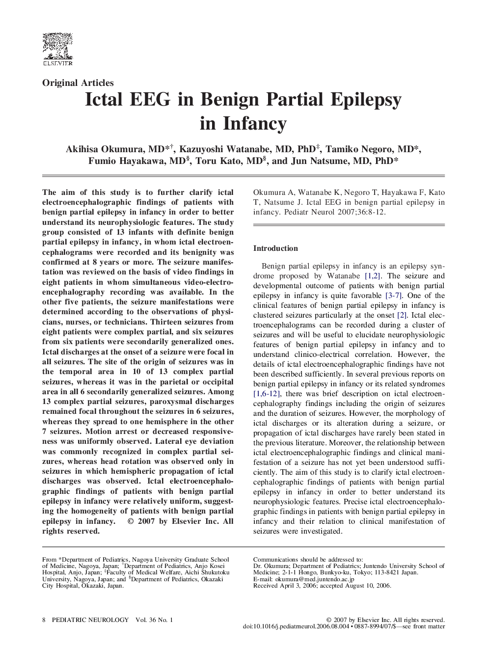 Ictal EEG in Benign Partial Epilepsy in Infancy
