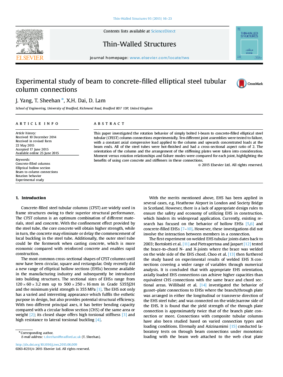 Experimental study of beam to concrete-filled elliptical steel tubular column connections