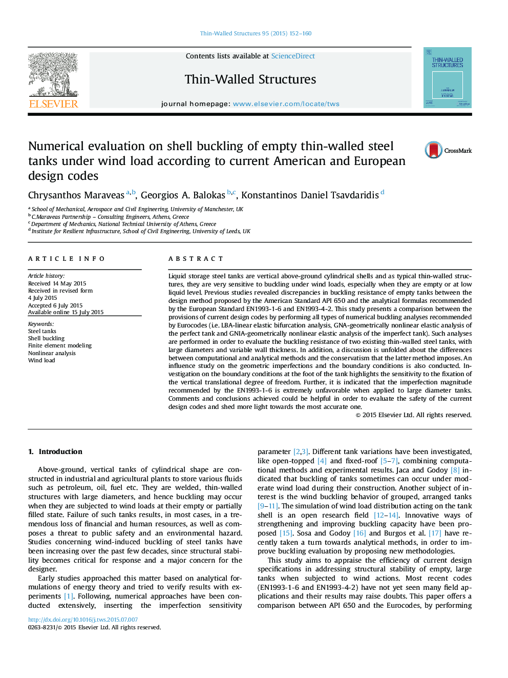 Numerical evaluation on shell buckling of empty thin-walled steel tanks under wind load according to current American and European design codes