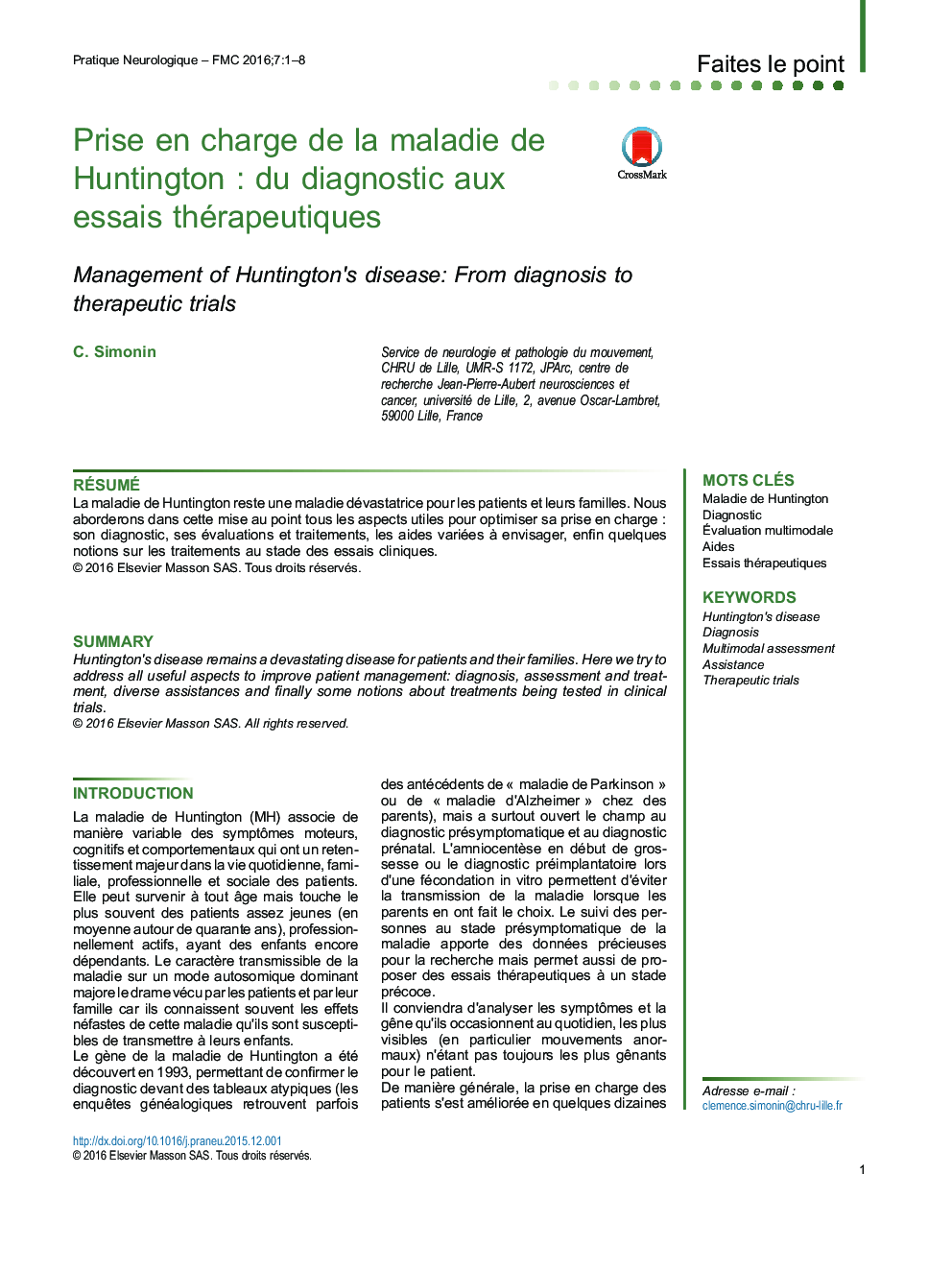 Prise en charge de la maladie de HuntingtonÂ : du diagnostic aux essais thérapeutiques