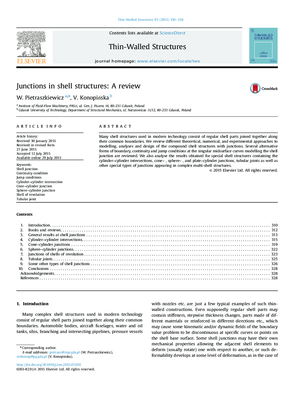 Junctions in shell structures: A review