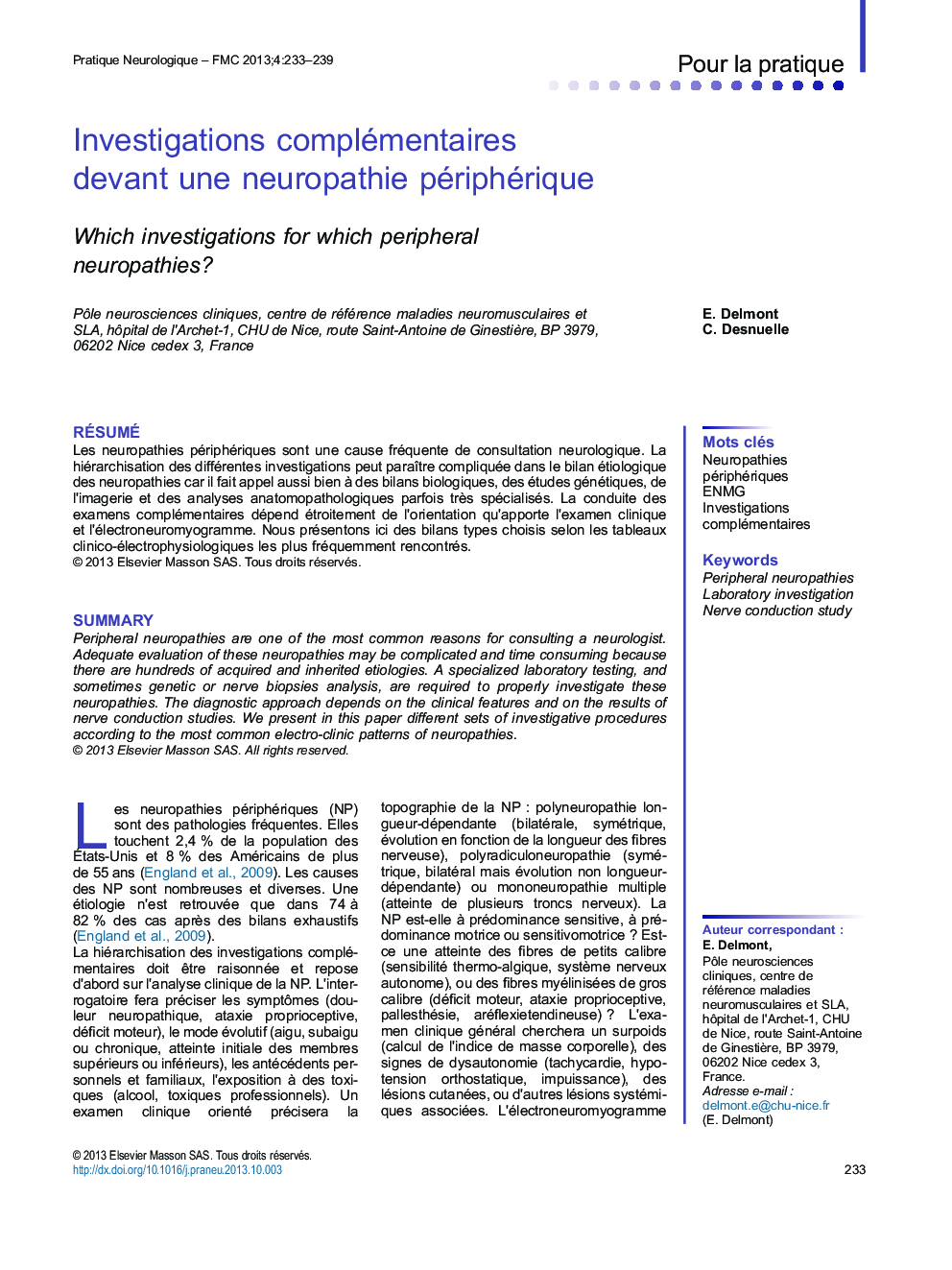 Investigations complémentaires devant une neuropathie périphérique