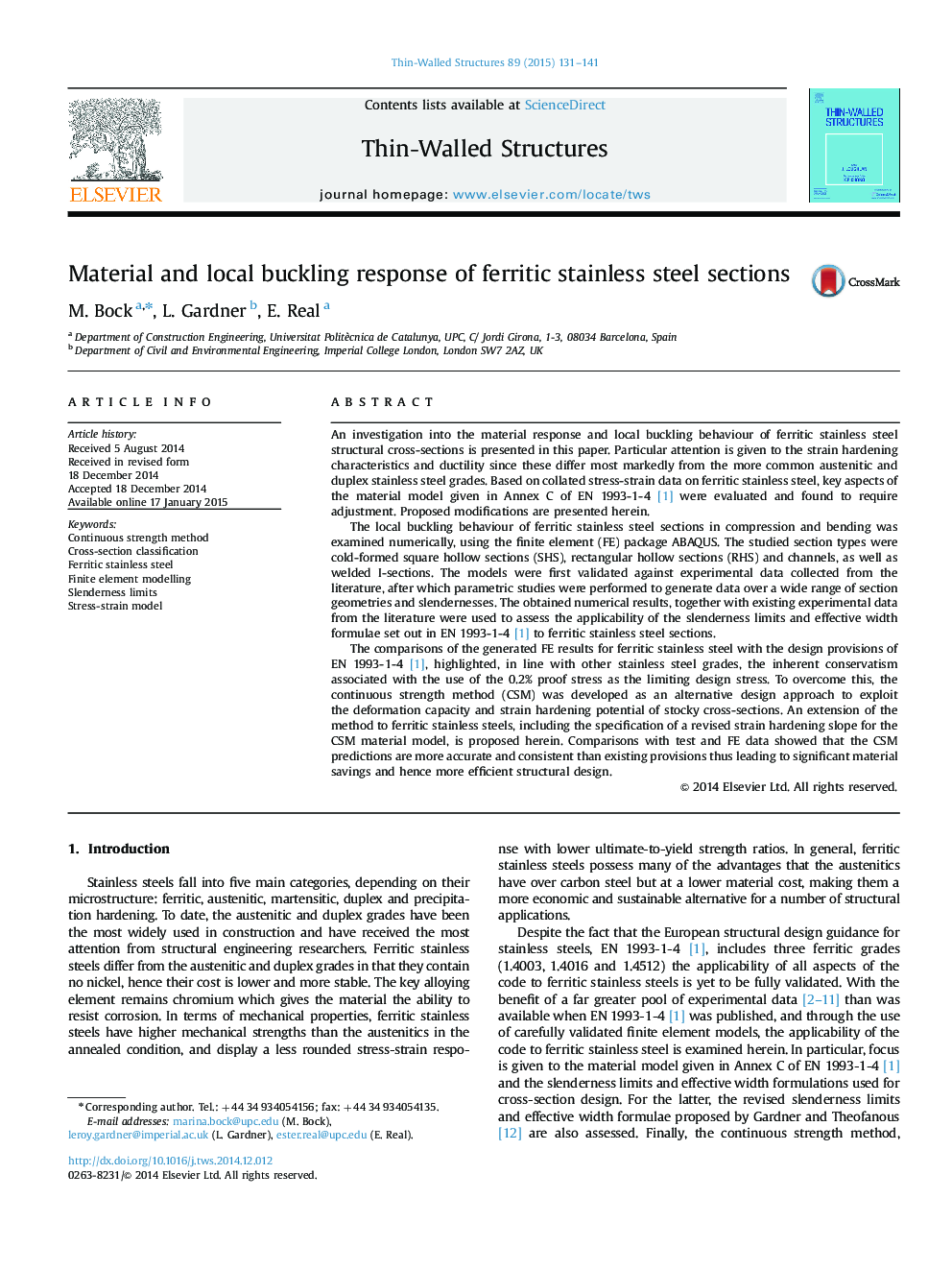 Material and local buckling response of ferritic stainless steel sections